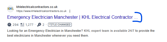 Google result for an electrical contractor in Manchester with the title cut off by three dots after the company name