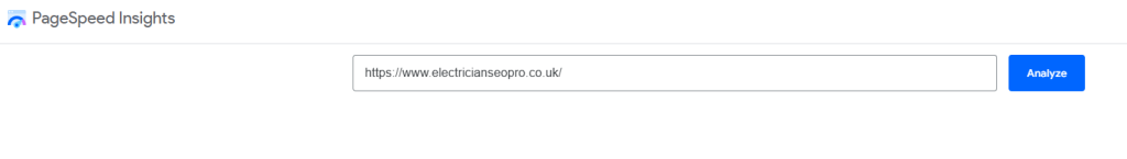 PageSpeed Insights home page with a website address typed into the box above the Analyze button