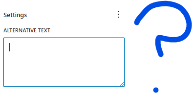 Empty Alternative Text box in the WordPress image settings with a hand-drawn question mark beside it