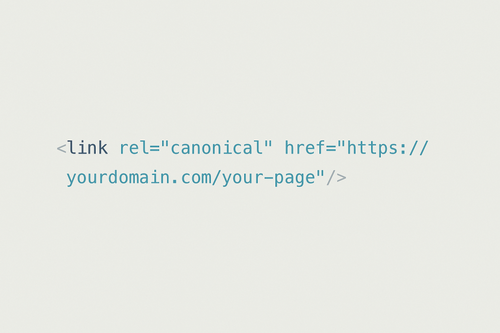 The HTML for a canonical tag: a link element with rel set to canonical and href set to the full page address