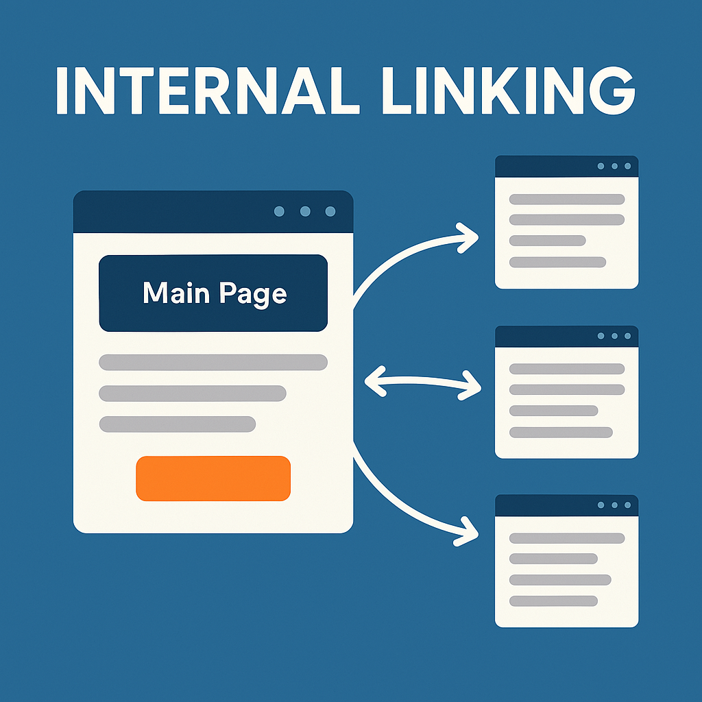 Diagram of a main page with arrows linking to three supporting pages