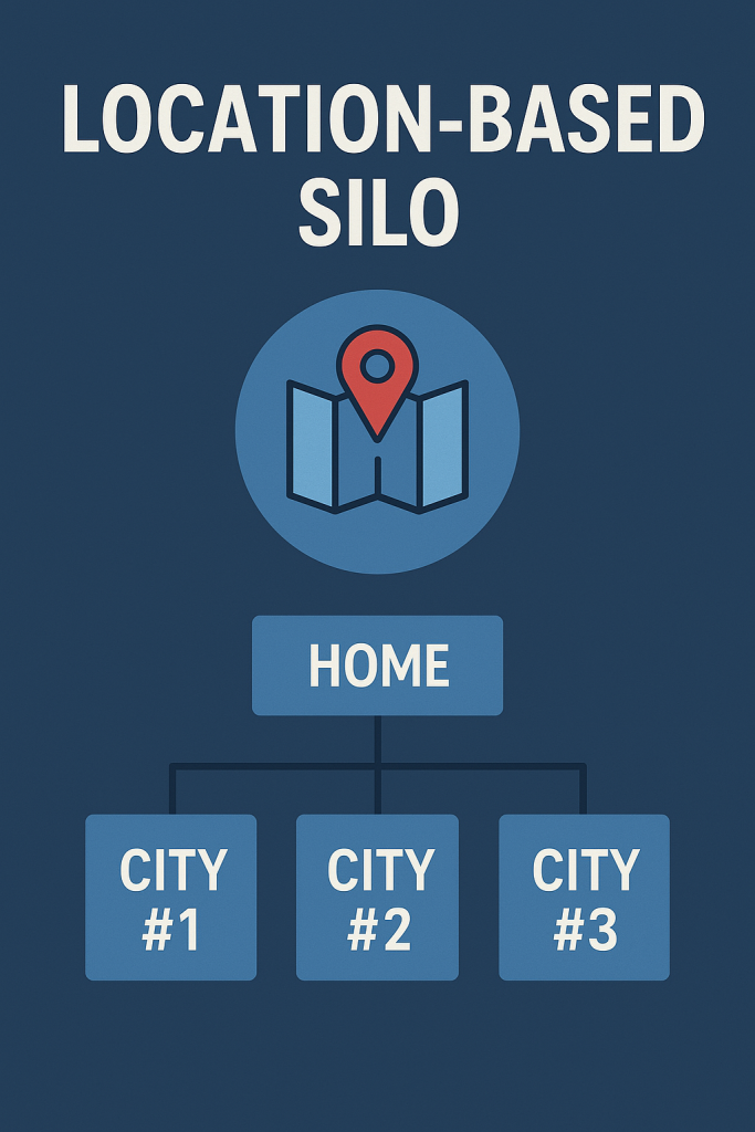Location-based silo diagram with Home at the top linking down to City 1, City 2 and City 3