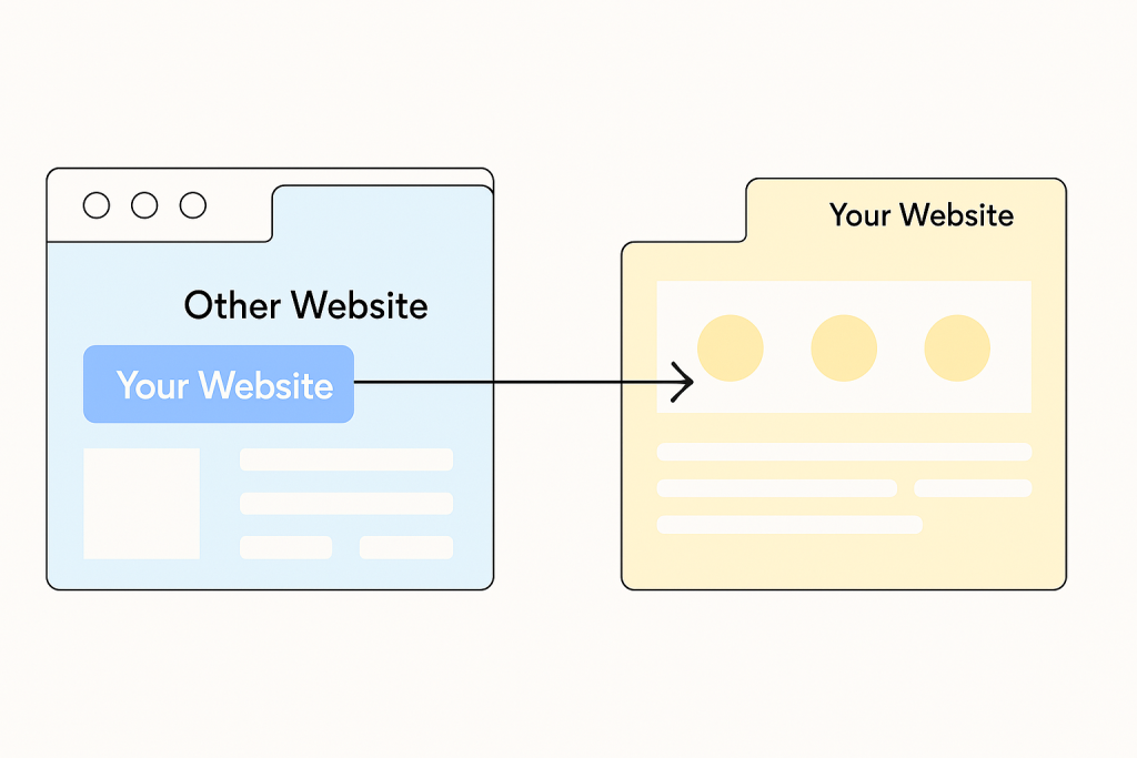 Diagram of a link on another website pointing to your website, which is a backlink from your side and an external link from theirs