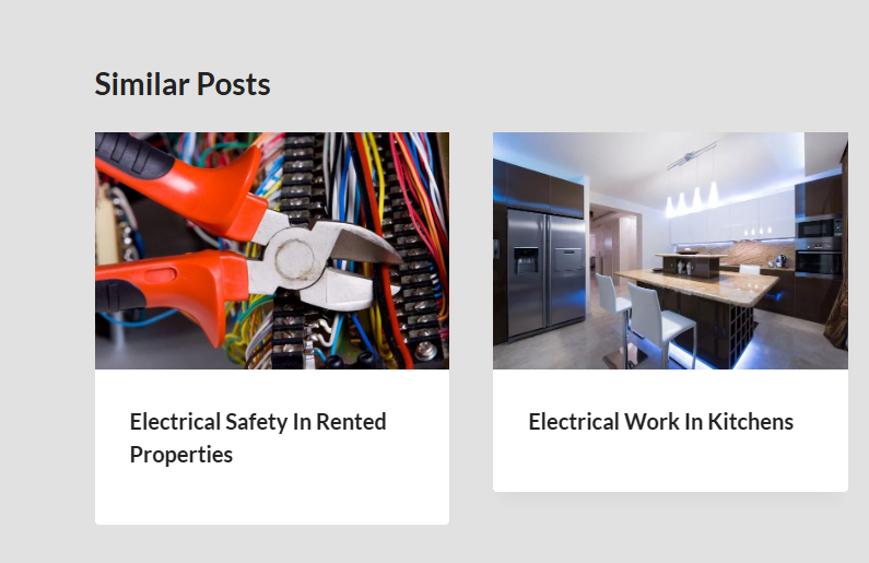 Similar Posts section with two cards: Electrical Safety In Rented Properties and Electrical Work In Kitchens