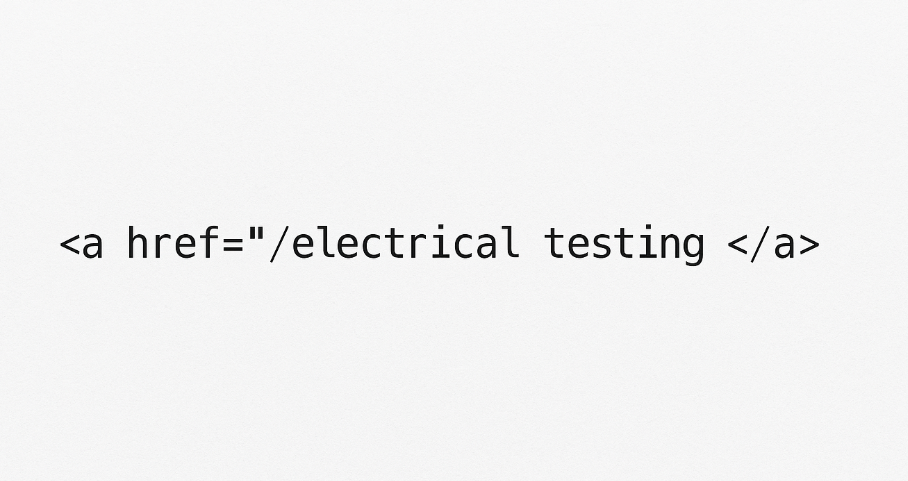 HTML code of an internal link pointing to an electrical testing page, used as an internal linking example