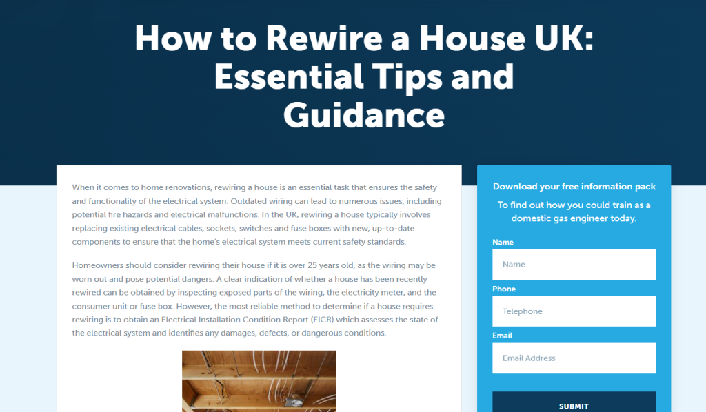 Example of well-structured, helpful content on an electrician website