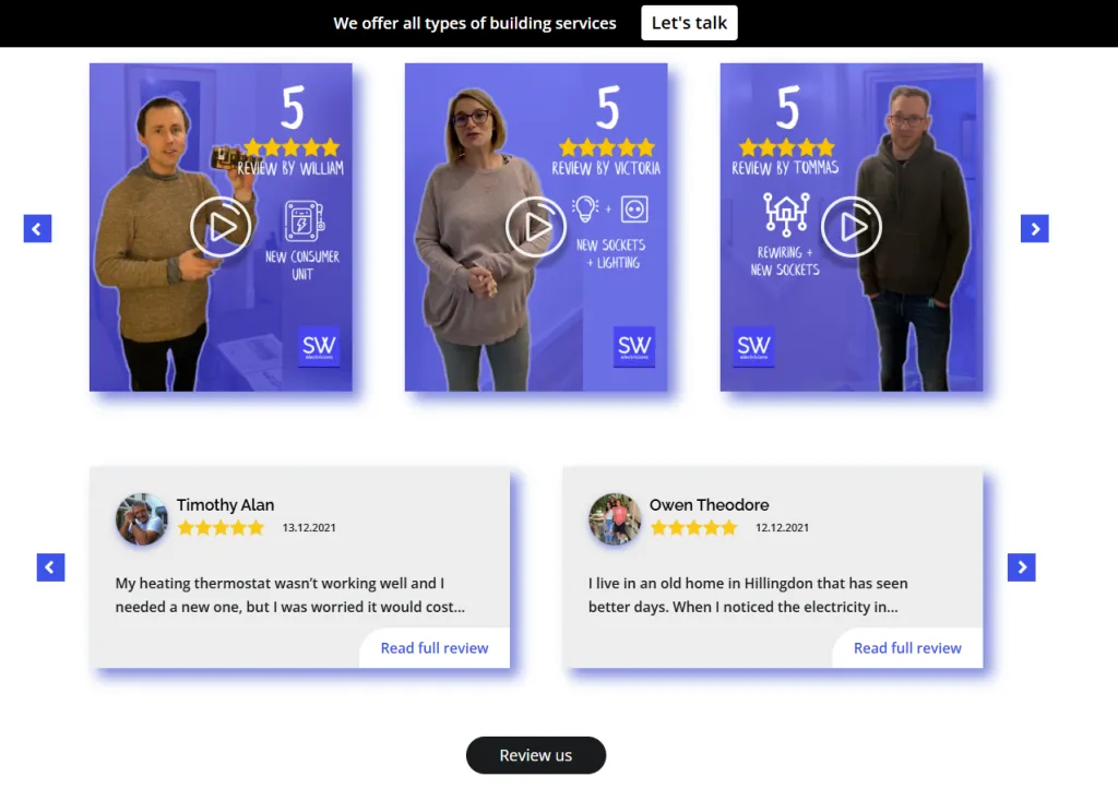 Five-star Google reviews for a local electrician